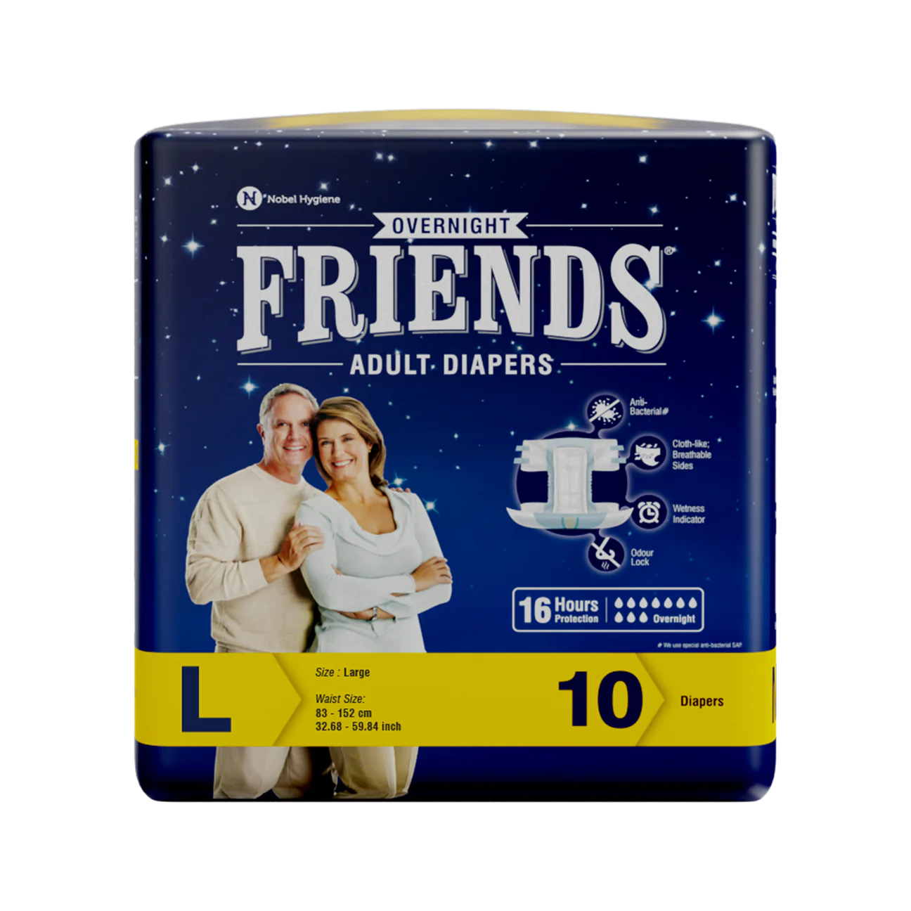 FRIENDS OVERNIGHT ADULT DIAPERS (L) 10’s UNISEX